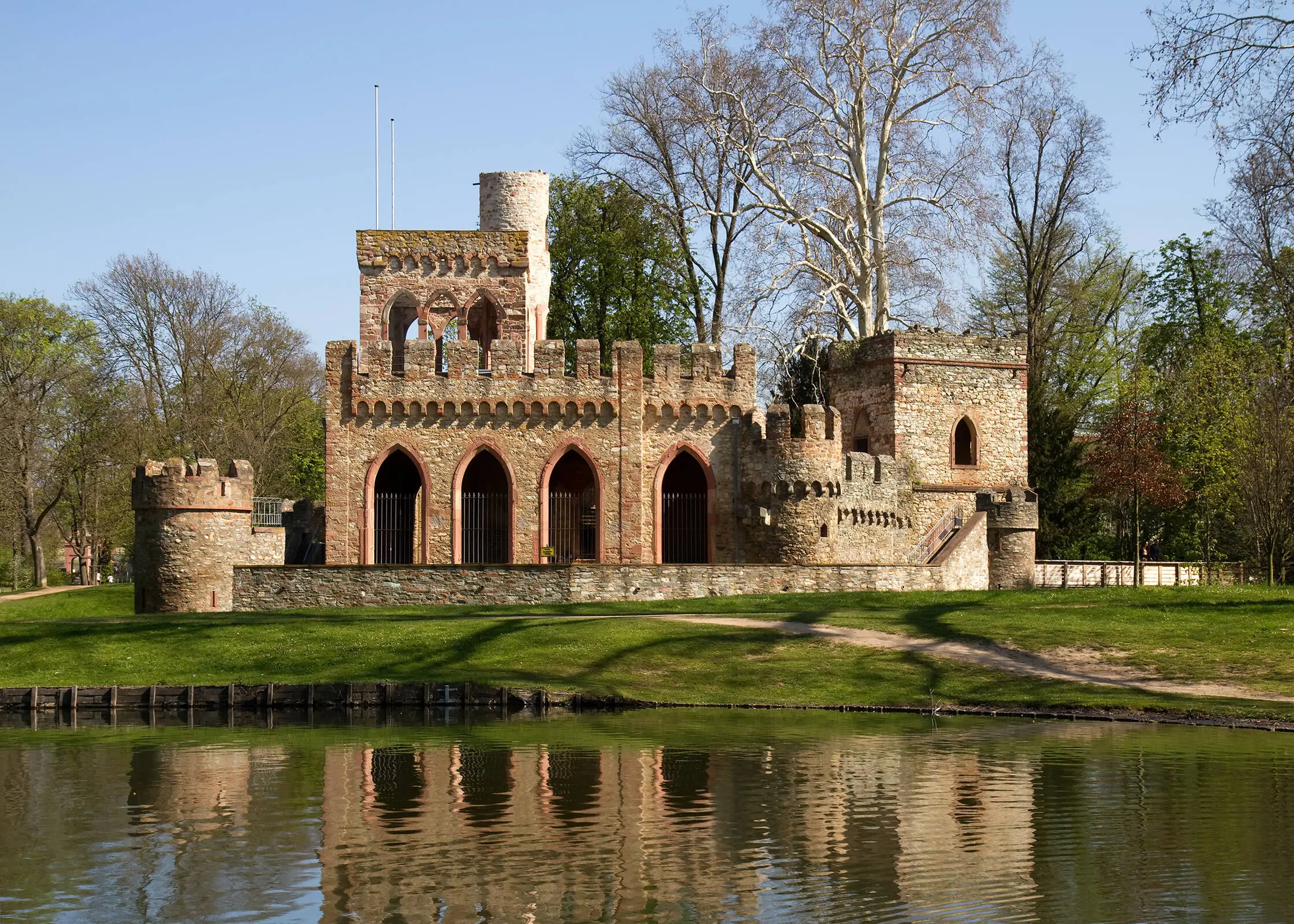Mosburg in Biebrich Palace Park in Wiesbaden on a small lake.