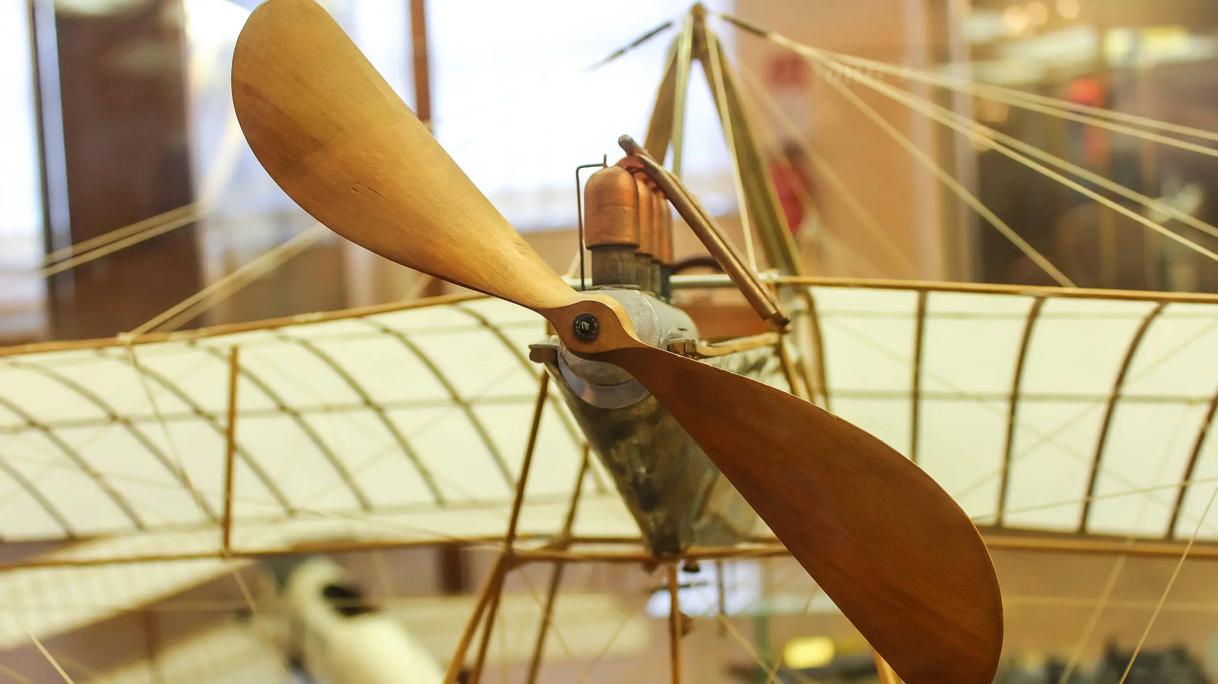 Detailed view of a wooden aeroplane