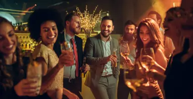 Viele Menschne tanzen mit Getränken in einer Bar. Viele Menschne tanzen mit Getränken in einer Bar.