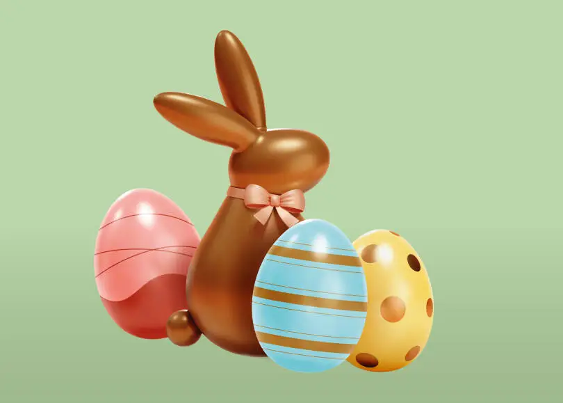 Easter Bunny with eggs on a green background