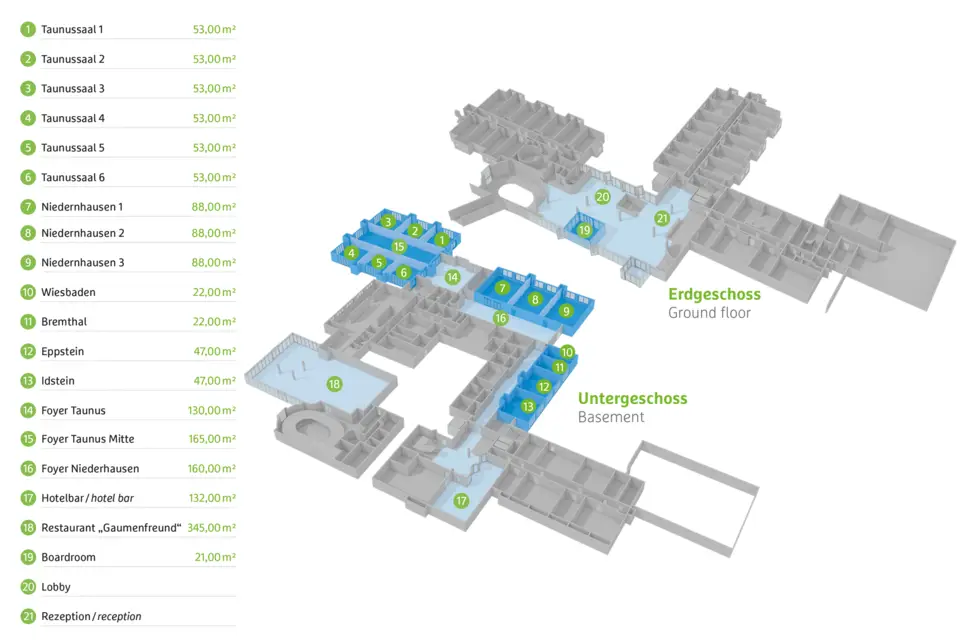 Location plan of the premises for meetings at the H+ Hotel Wiesbaden Niedernhausen - Official website Location plan of the premises for meetings at the H+ Hotel Wiesbaden Niedernhausen - Official website