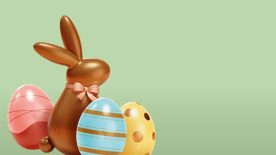 Easter Bunny with eggs on a green background