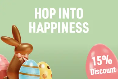 Easter-themed image featuring rabbits and eggs