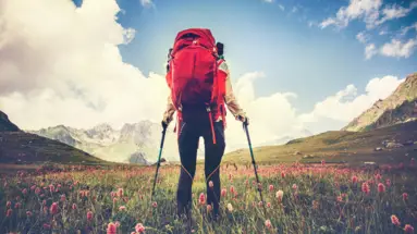 Person standing on a flower meadow Person standing on a flower meadow