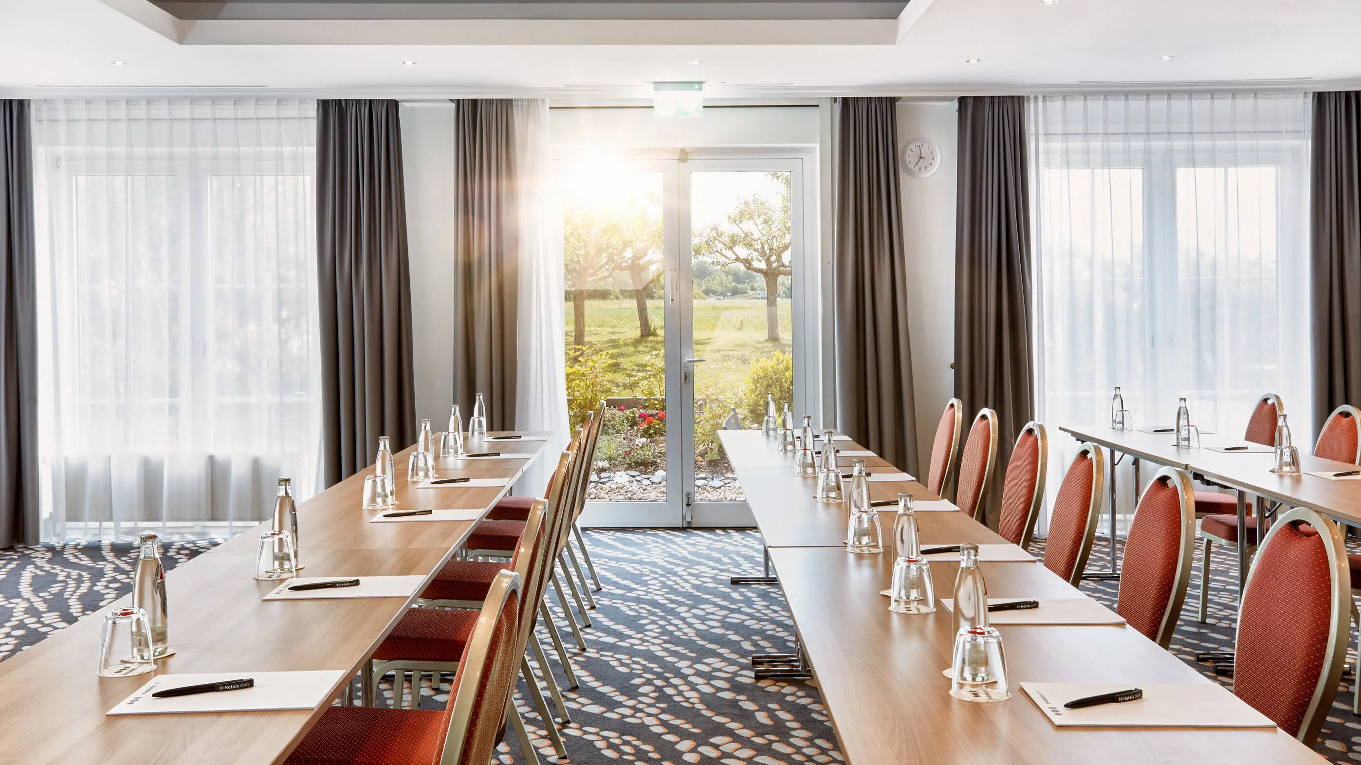 Bright conference room with sunshine.