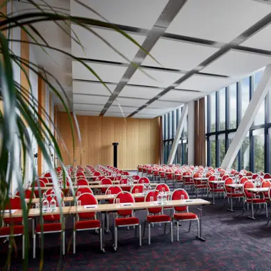 Large conference room with rows of chairs