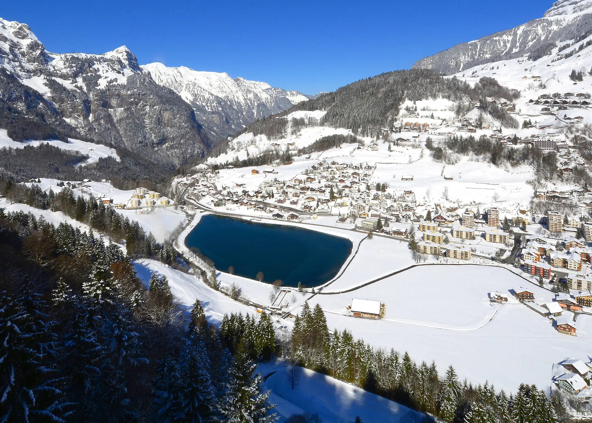 Engelberg in winter from above
