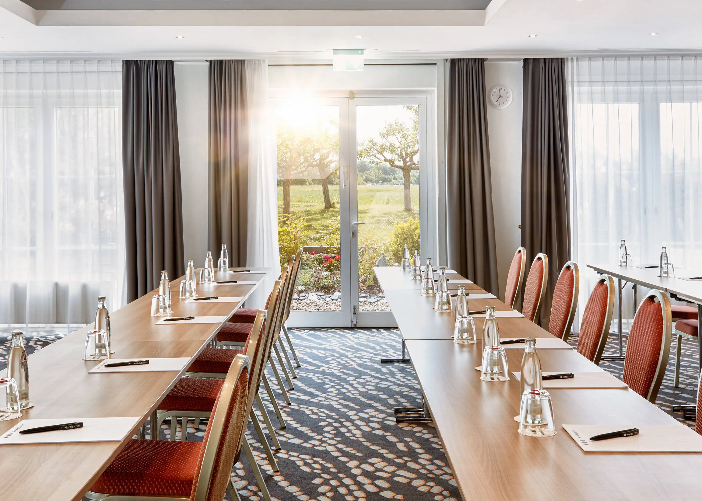 Bright conference room with sunshine.